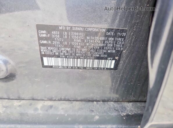 4S4BTAFC9M3134545 2021 SUBARU OUTBACK Gray VIN sticker view