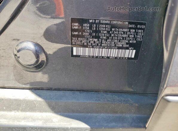 4S4BTAFC9P3172930 2023 SUBARU OUTBACK Gray VIN sticker view
