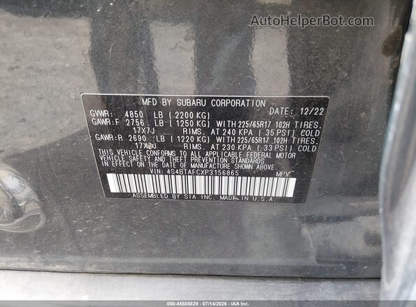 4S4BTAFCXP3156865 2023 SUBARU OUTBACK Серый Вид подкапотного пространства