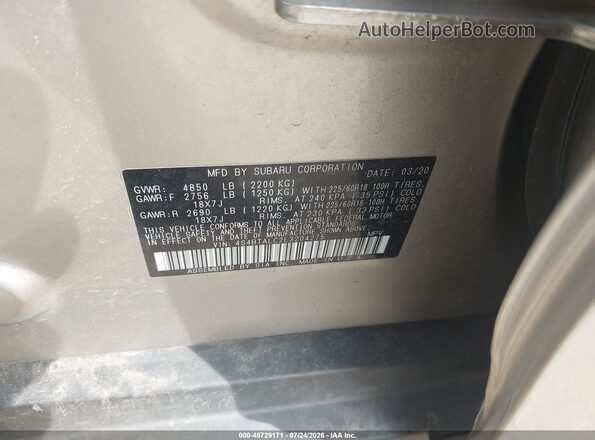 4S4BTALC2L3204275 2020 SUBARU OUTBACK Cream Շարժիչի բաժամունքի տեսք