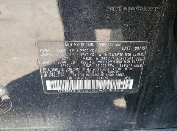 4S4BTALC6L3114675 2020 SUBARU OUTBACK Black VIN sticker view