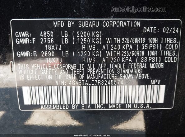 4S4BTALC7R3245574 2024 SUBARU OUTBACK Black Widok komory silnika