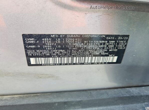 4S4BTALC8R3114265 2024 SUBARU OUTBACK Blue VIN კოდის სტიკერის ხედი