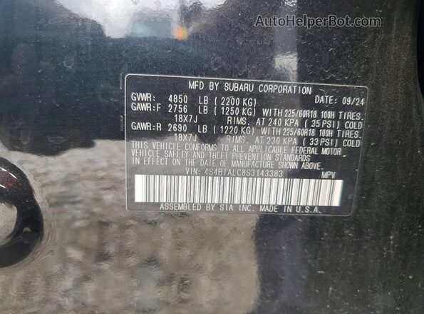 4S4BTALC8S3143383 2025 SUBARU OUTBACK Black Vista de la etiqueta del VIN