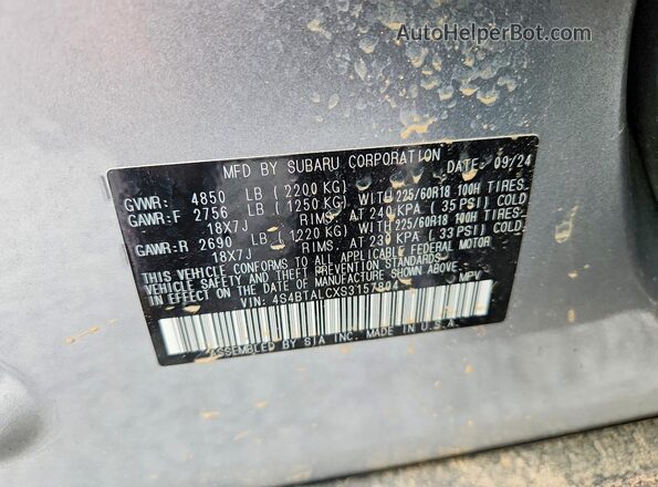 4S4BTALCXS3157804 2025 SUBARU OUTBACK Silver Панорамний вид салону 360°