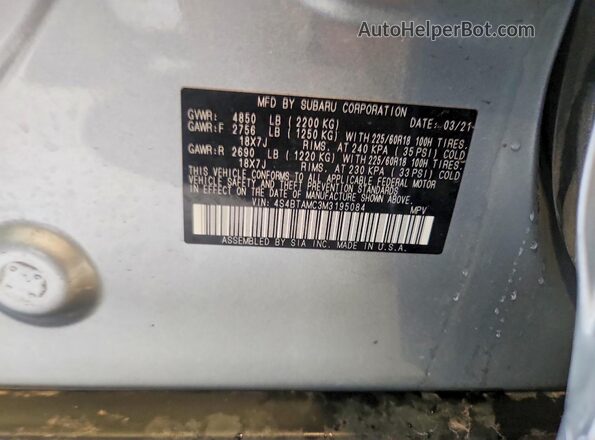 4S4BTAMC3M3195084 2021 SUBARU OUTBACK Silver Widok wnętrza 360 stopni