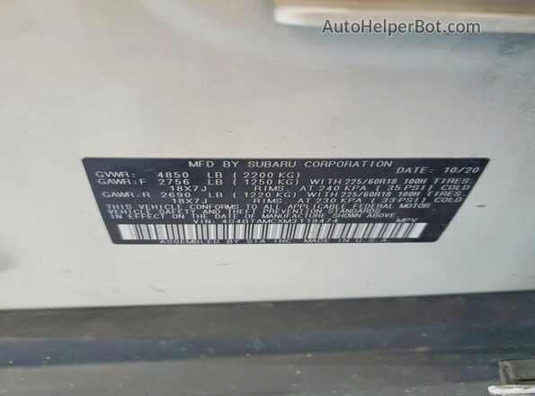 4S4BTAMCXM3119474 2021 SUBARU OUTBACK White VIN կոդի պիտակի տեսք