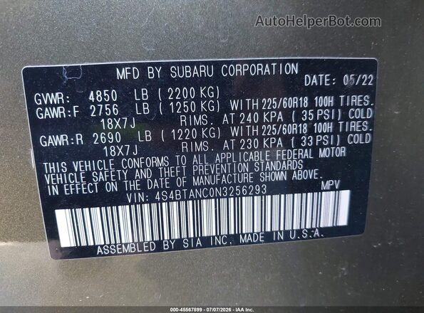4S4BTANC0N3256293 2022 SUBARU OUTBACK Зеленый Вид подкапотного пространства