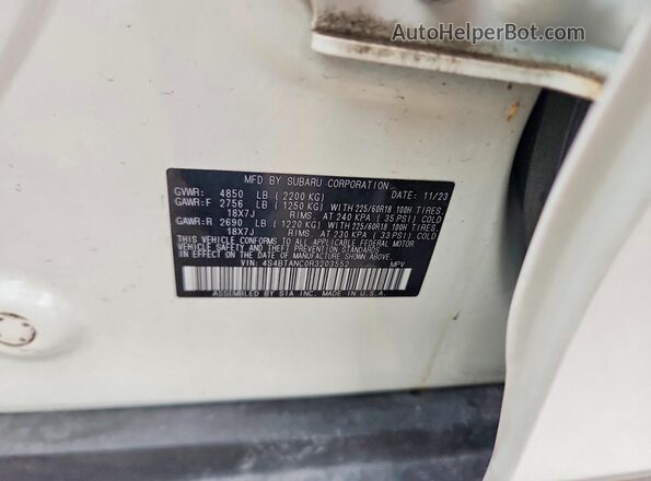 4S4BTANC0R3203552 2024 SUBARU OUTBACK White Widok naklejki z numerem VIN
