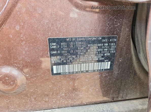 4S4BTANC1L3238186 2020 SUBARU OUTBACK Коричневый Панорамный вид салона 360°