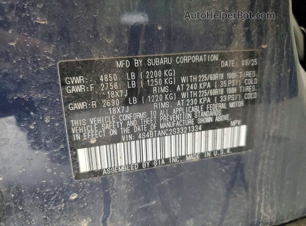 4S4BTANC2S3321334 2025 SUBARU OUTBACK Blue Widok komory silnika