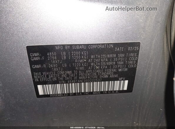 4S4BTANC3S3222537 2025 SUBARU OUTBACK Silver Widok komory silnika
