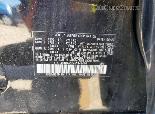 4S4BTANC4R3149446 2024 SUBARU OUTBACK Black VIN sticker view