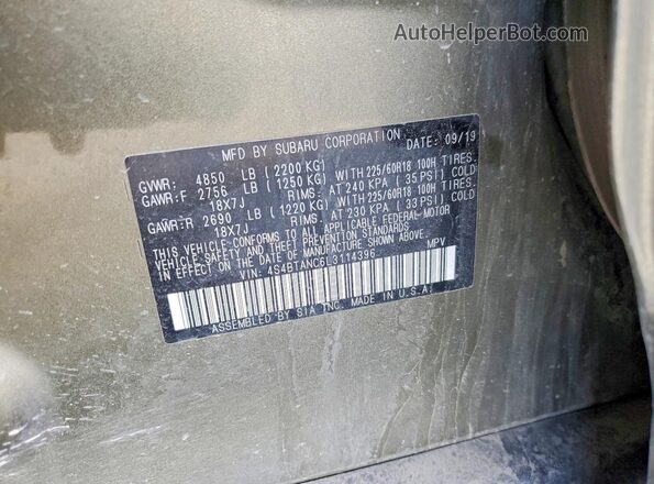 4S4BTANC6L3114396 2020 SUBARU OUTBACK Green Vista del compartimento del motor