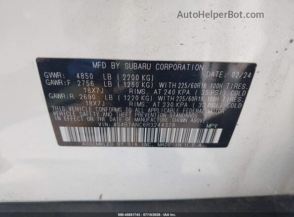 4S4BTANC6R3244378 2024 SUBARU OUTBACK White Engine compartment view