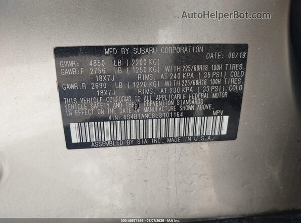 4S4BTANC8L3101164 2020 SUBARU OUTBACK Gold Widok komory silnika