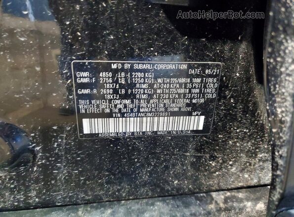 4S4BTANC8M3229891 2021 SUBARU OUTBACK Black Widok naklejki z numerem VIN