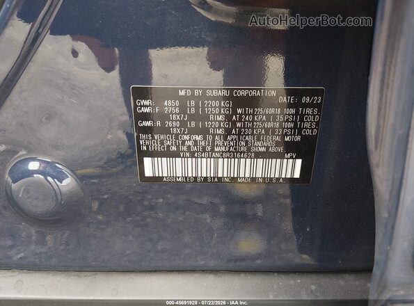4S4BTANC8R3164628 2024 SUBARU OUTBACK Dark Blue Vista del compartimento del motor