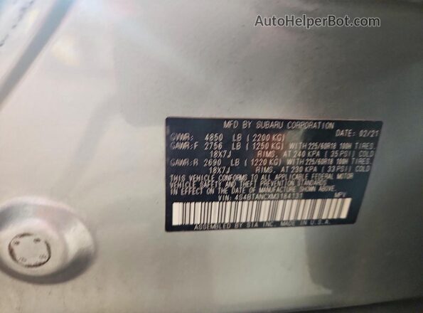 4S4BTANCXM3184131 2021 SUBARU OUTBACK Silver 360 interior view