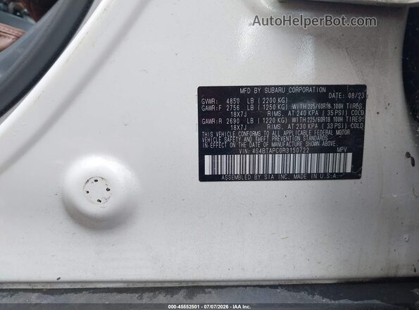 4S4BTAPC0R3150722 2024 SUBARU OUTBACK White Engine compartment view