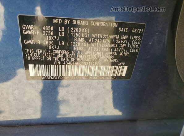 4S4BTAPC1N3130974 2022 SUBARU OUTBACK Blue VIN sticker view