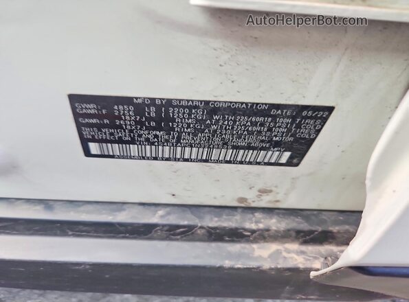 4S4BTAPC1N3248538 2022 SUBARU OUTBACK Белый Панорамный вид салона 360°