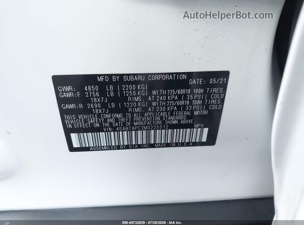 4S4BTAPC2M3225512 2021 SUBARU OUTBACK White Engine compartment view