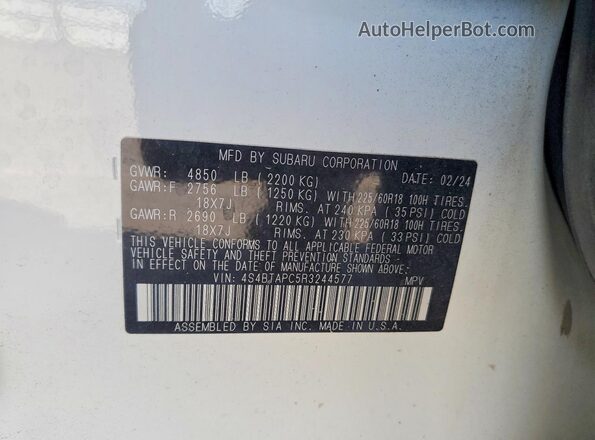 4S4BTAPC5R3244577 2024 SUBARU OUTBACK White VIN կոդի պիտակի տեսք