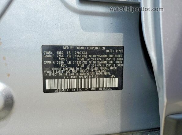 4S4BTAPC6P3147112 2023 SUBARU OUTBACK Silver VIN კოდის სტიკერის ხედი
