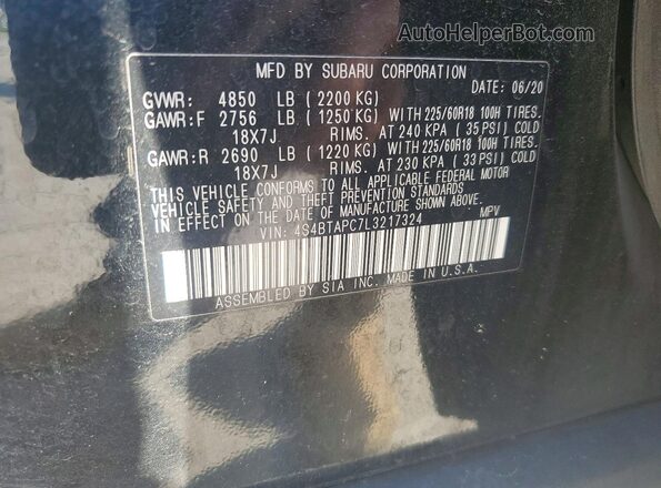 4S4BTAPC7L3217324 2020 SUBARU OUTBACK Black Շարժիչի բաժամունքի տեսք