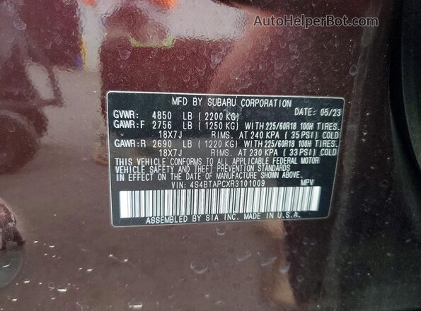 4S4BTAPCXR3101009 2024 SUBARU OUTBACK Purple Widok komory silnika