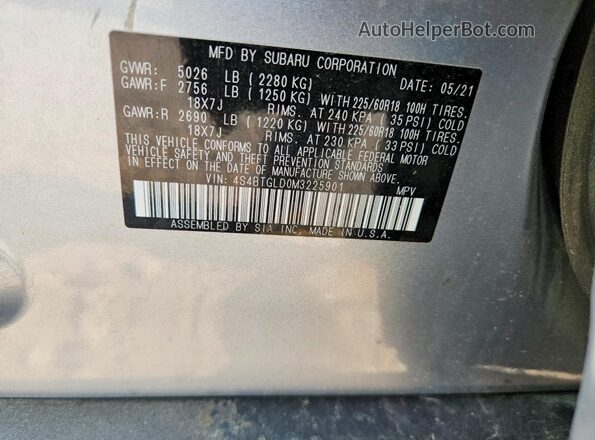 4S4BTGLD0M3225901 2021 SUBARU OUTBACK Silver Widok komory silnika