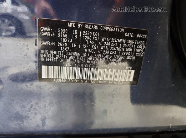 4S4BTGLD0P3218354 2023 SUBARU OUTBACK Blue VIN sticker view