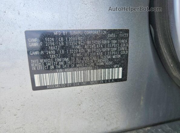 4S4BTGLD0R3198125 2024 SUBARU OUTBACK Silver VIN კოდის სტიკერის ხედი