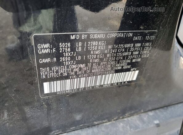 4S4BTGLD3P3156531 2023 SUBARU OUTBACK Черный Панорамный вид салона 360°