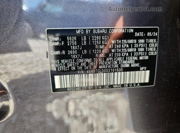 4S4BTGLDXS3101535 2025 SUBARU OUTBACK Серый Вид подкапотного пространства