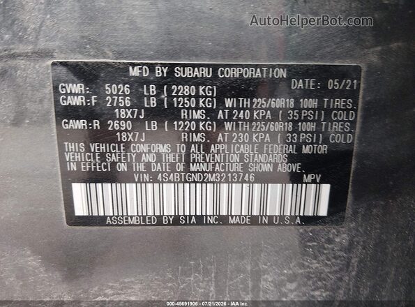 4S4BTGND2M3213746 2021 SUBARU OUTBACK Navy Vista del compartimento del motor