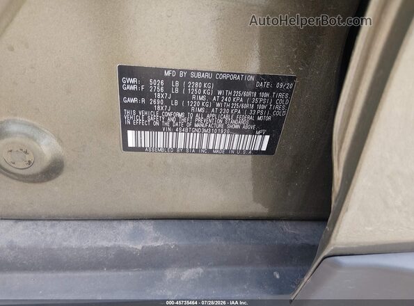 4S4BTGND3M3101926 2021 SUBARU OUTBACK Green Вид підкапотного простору