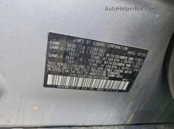 4S4BTGND3R3133363 2024 SUBARU OUTBACK Silver VIN sticker view