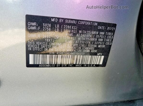 4S4BTGNDXM3166059 2021 SUBARU OUTBACK Серебряный Вид подкапотного пространства