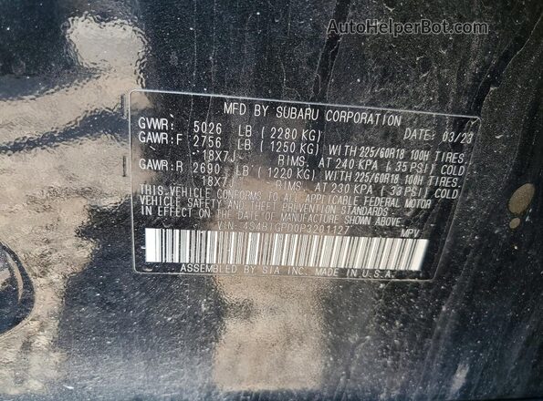 4S4BTGPD0P3201127 2023 SUBARU OUTBACK Charcoal სალონის 360-გრადუსიანი ხედი