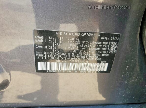 4S4BTGPD1P3216218 2023 SUBARU OUTBACK Серый Вид наклейки с VIN-кодом