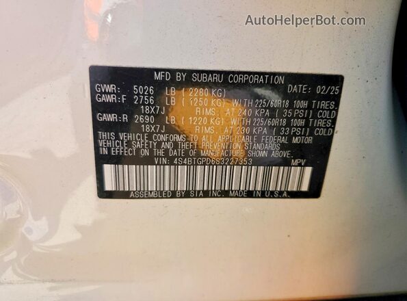 4S4BTGPD6S3227353 2025 SUBARU OUTBACK Белый Вид наклейки с VIN-кодом