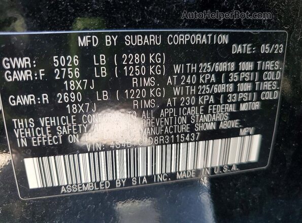 4S4BTGPD8R3115437 2024 SUBARU OUTBACK Black Սալոնի 360 աստիճան տեսք