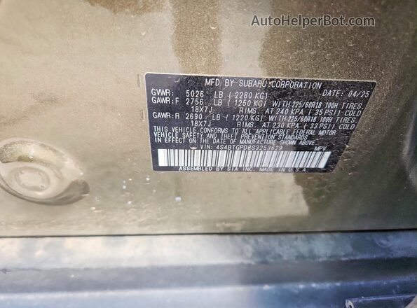 4S4BTGPD8S3253629 2025 SUBARU OUTBACK Зеленый Вид подкапотного пространства