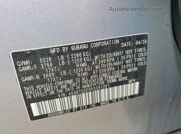 4S4BTGSD0R3281281 2024 SUBARU OUTBACK Silver Вид наклейки з VIN-кодом