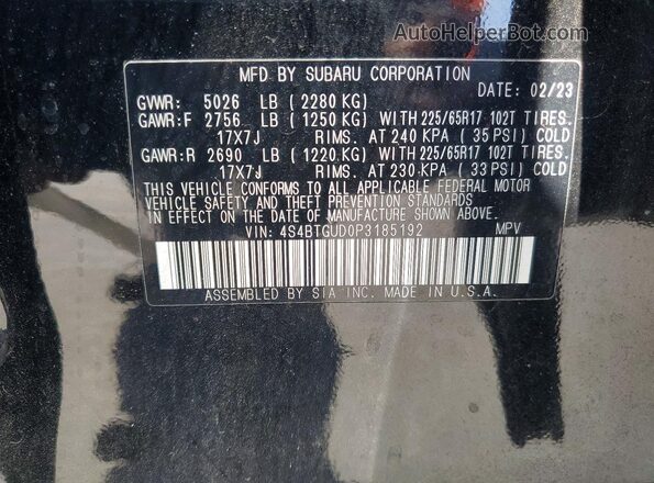 4S4BTGUD0P3185192 2023 SUBARU OUTBACK Black Engine compartment view