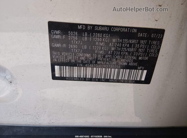 4S4BTGUD2R3135056 2024 SUBARU OUTBACK Белый Вид подкапотного пространства