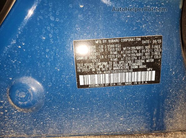4S4BTGUD2S3280748 2025 SUBARU OUTBACK Blue Widok naklejki z numerem VIN