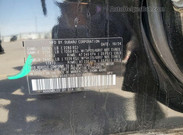 4S4BTGUD7S3166745 2025 SUBARU OUTBACK Black Vista de la etiqueta del VIN